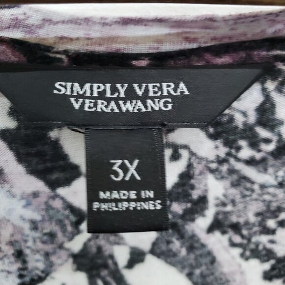 Simply Vera Vera Wang Womens Long Sleeve V-Neck Top Shirt Plus 3X Purple Black - Picture 6 of 10